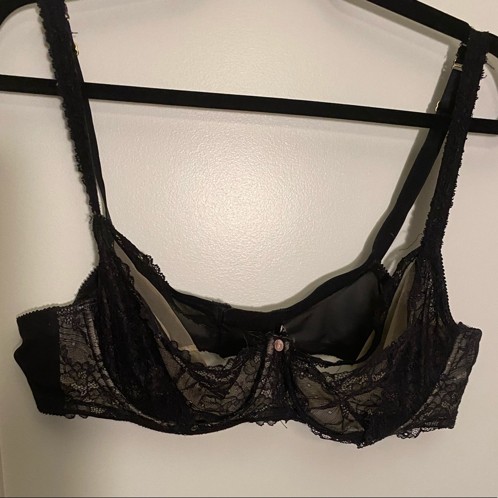 Cacique unlined black and beige lace strappy bra